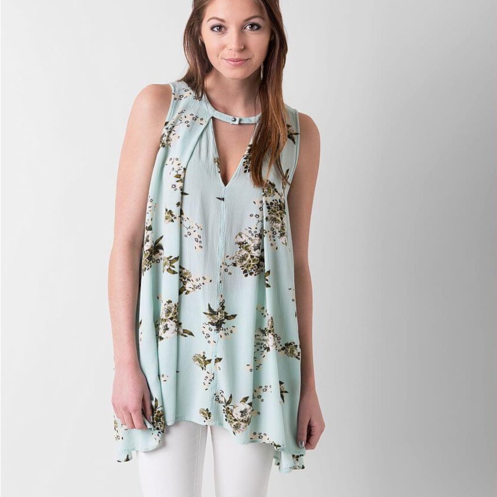 Free People Tree Swing Sleeveless Floral Mint Boho Flowy Tunic Tank Top Small - Picture 3 of 7